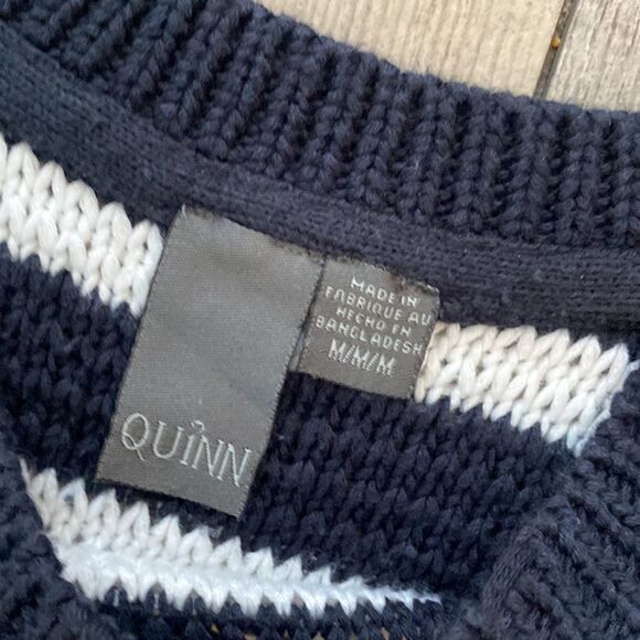 Quinn Medium Knitted Sweater with Peek a Boo Shoulders Navy and White - Picture 5 of 7